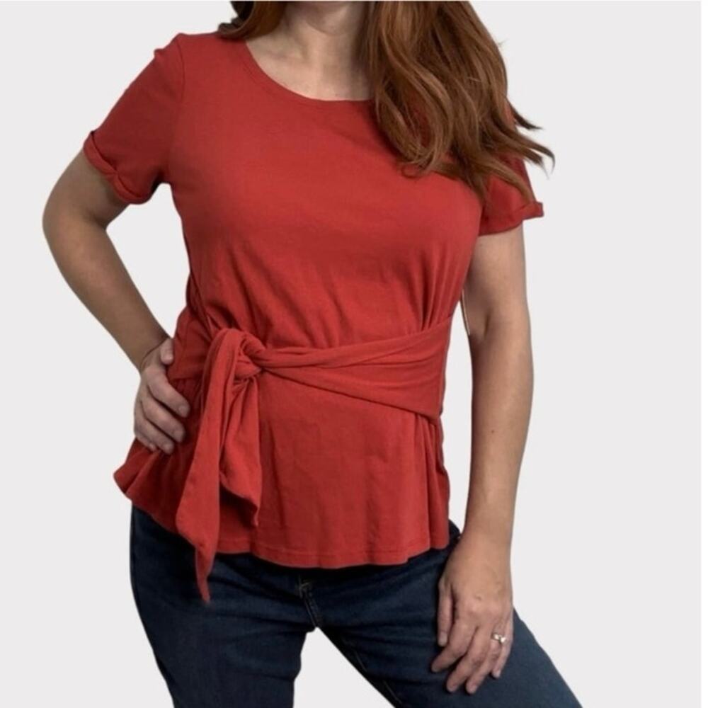 Anthropologie Rust Tie-Waist Blouse